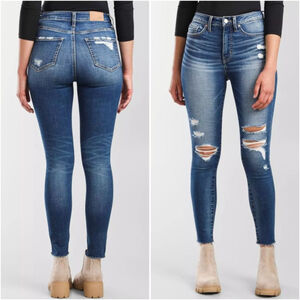 BKE 26 Billie Slim Fit High Rise Ankle Skinny Jeans Ripped Frayed Medium Blue